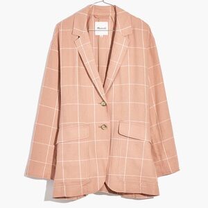 NWT Madewell Breezewoven Larsen Blazer Windowpane Suit Jacket Light Pink Plaid